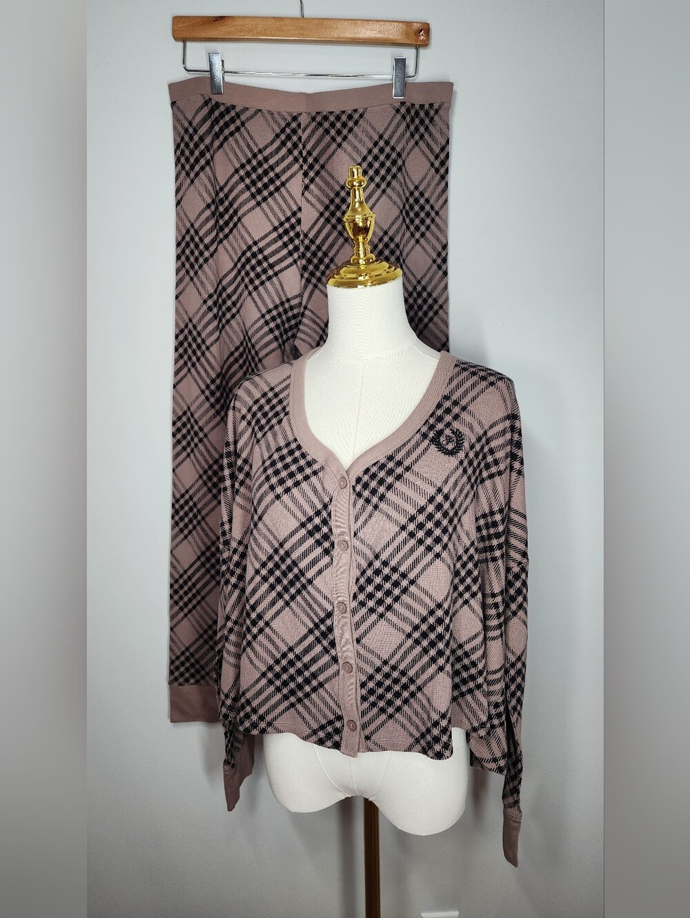 PINK Victoria's Secret Pajama Set Knit Cotton Cropped Shirt Pants Size XL